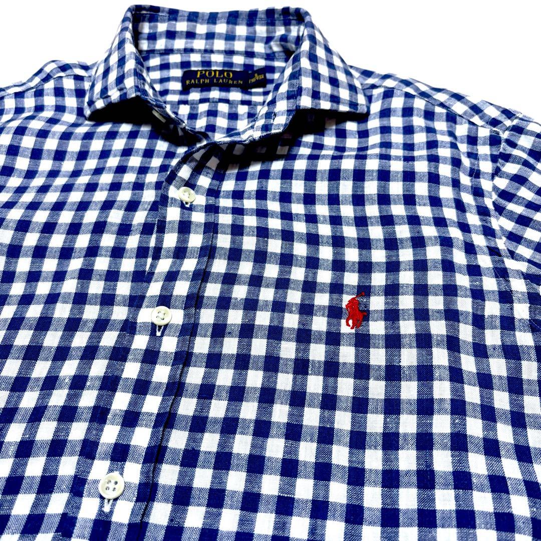 ‼️最高級‼️ リネン シャツ ギンガムチェック ラルフローレン S　NO2341