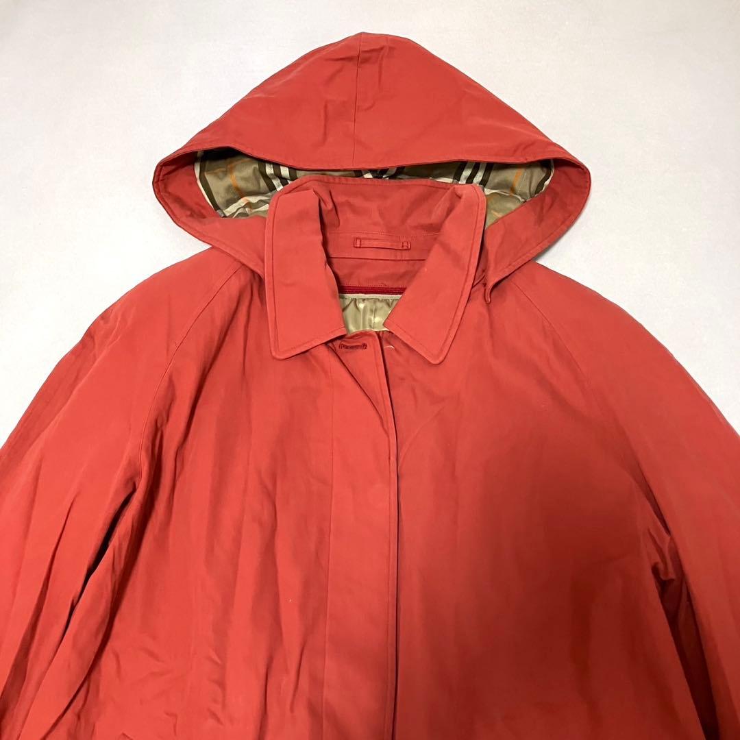 XL ライナー　バーバリーズ　ステンカラーコート　フード　ノバチェック　赤