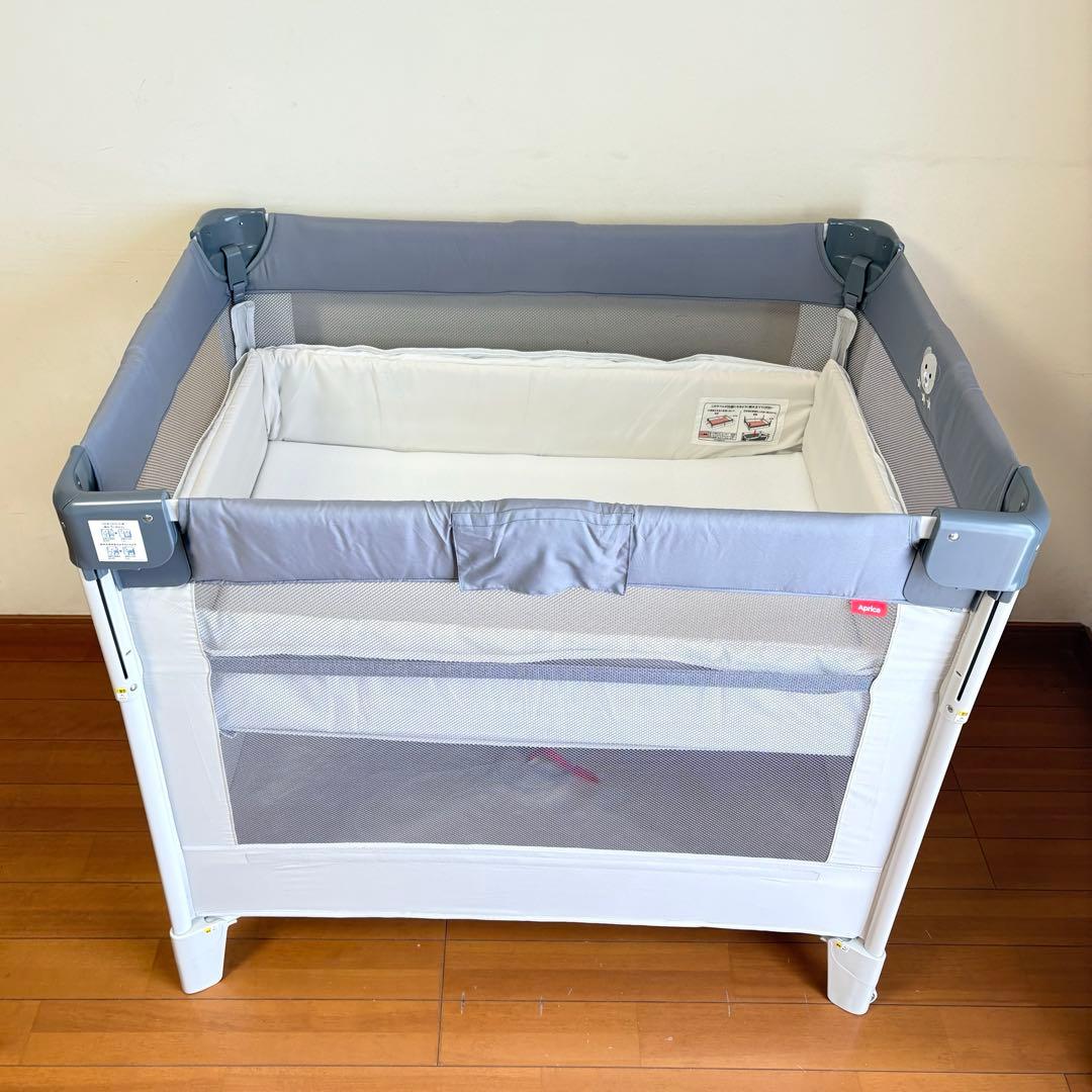 【美品・付属品完備】アップリカ ココネルエアーABベビーベッド グレーベアー