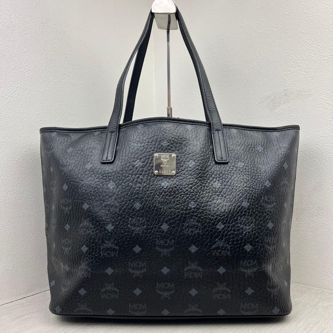 美品✨ MCM トートバッグ ヴィセトス モノグラム レザー ブラック A4◎