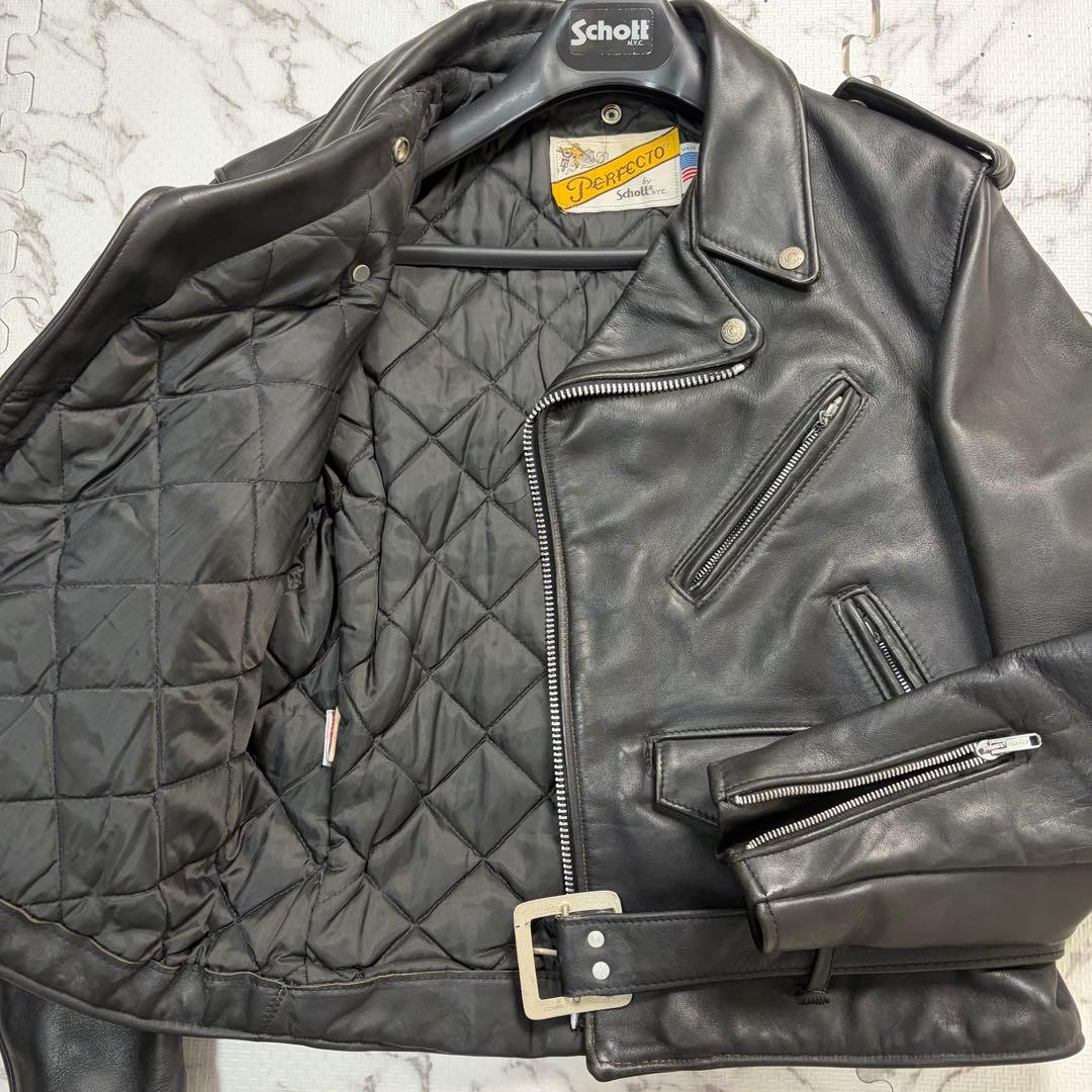 奇跡の42size✨schott ダブルライダース 618 黒 牛革 本革