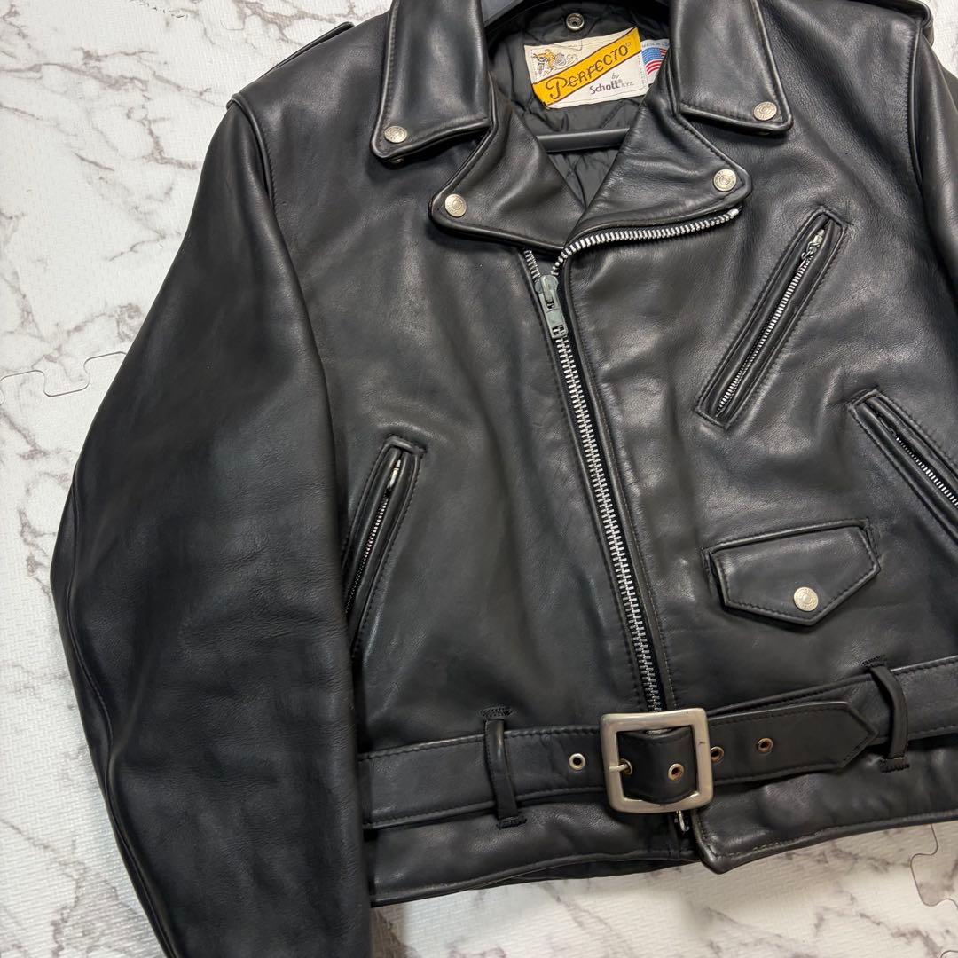 奇跡の42size✨schott ダブルライダース 618 黒 牛革 本革