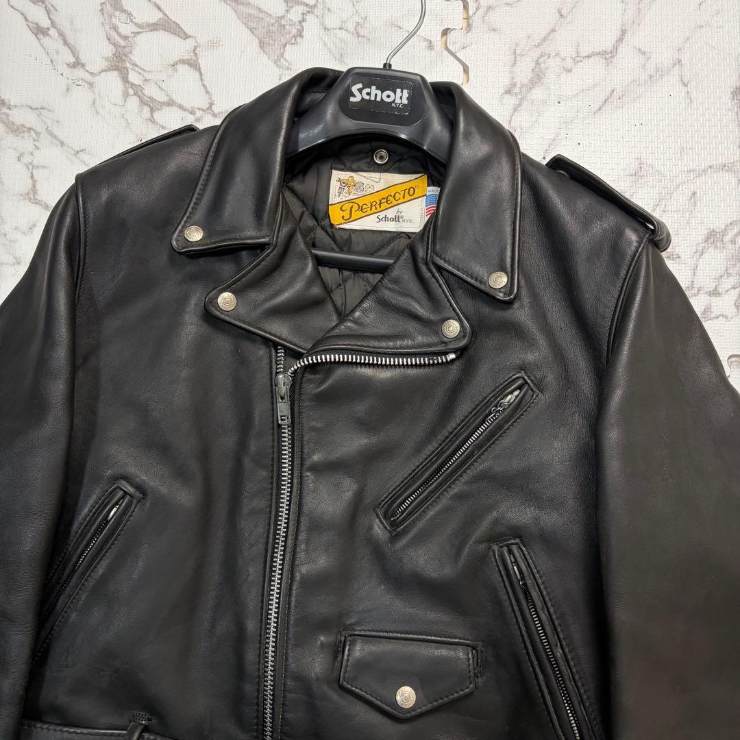 奇跡の42size✨schott ダブルライダース 618 黒 牛革 本革