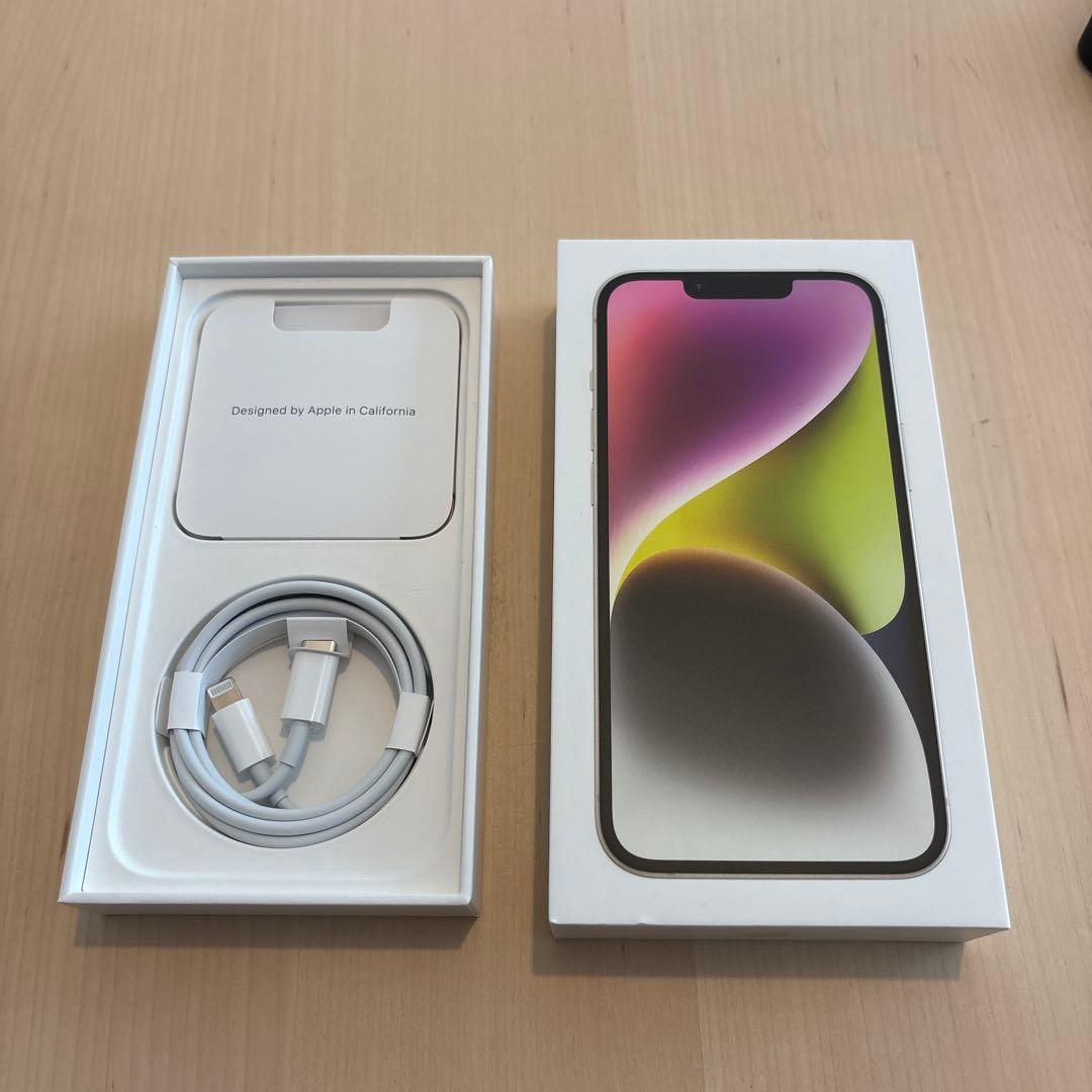 iphone14 128GB スターライト、バッテリー交換済、カバー付き