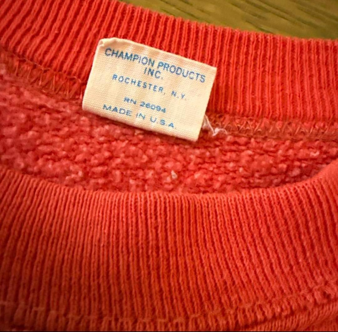 ビンスエ　チャンピオ70s バータグ　スウェットトレーナー　赤色champion