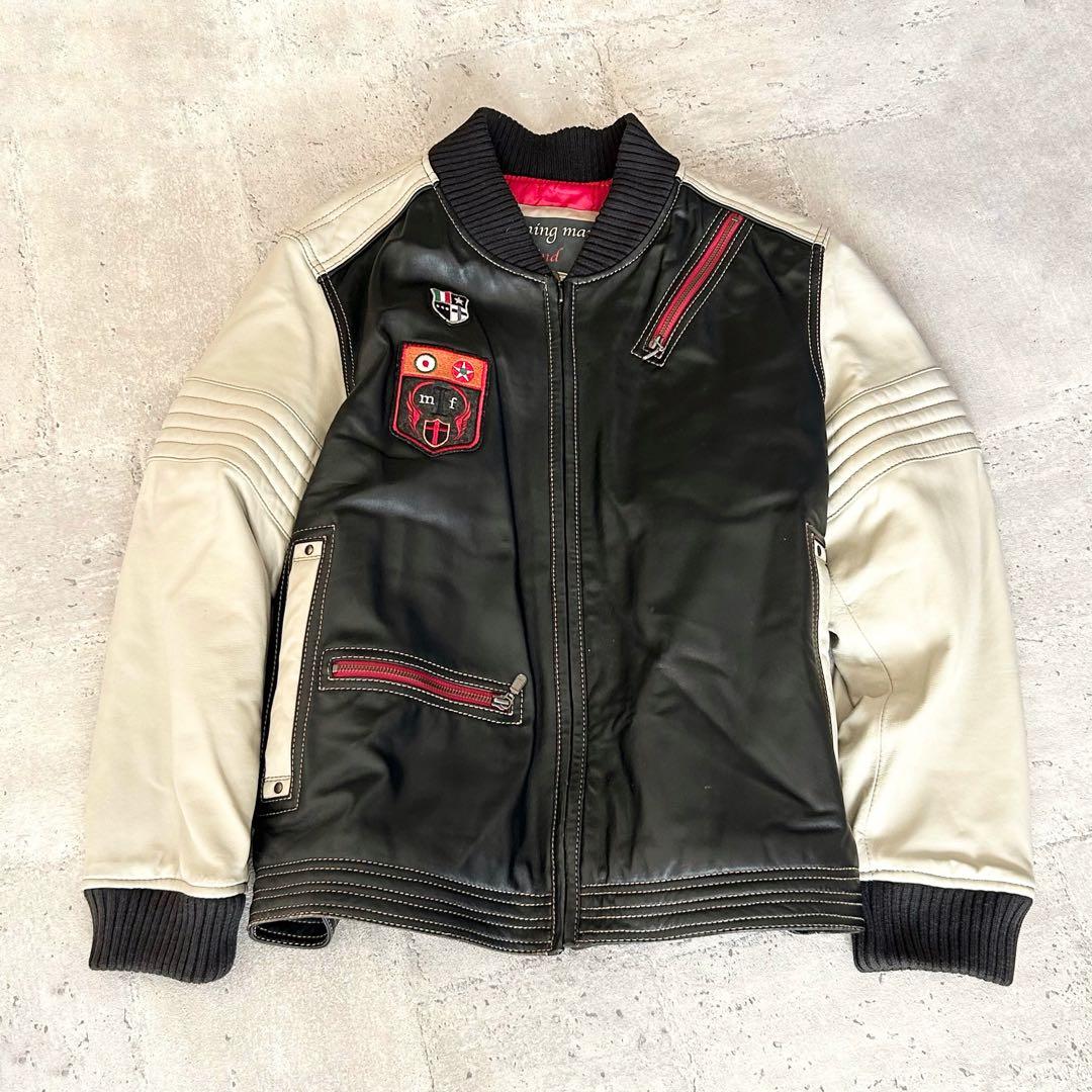 G-stage ライダースジャケット 革ジャン 羊革 ワッペン【L】