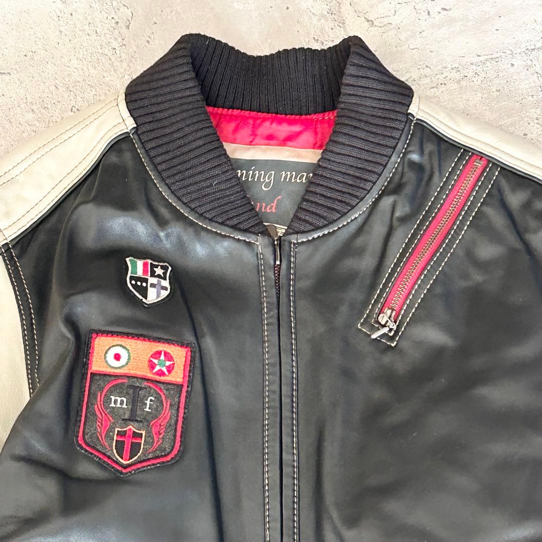 G-stage ライダースジャケット 革ジャン 羊革 ワッペン【L】