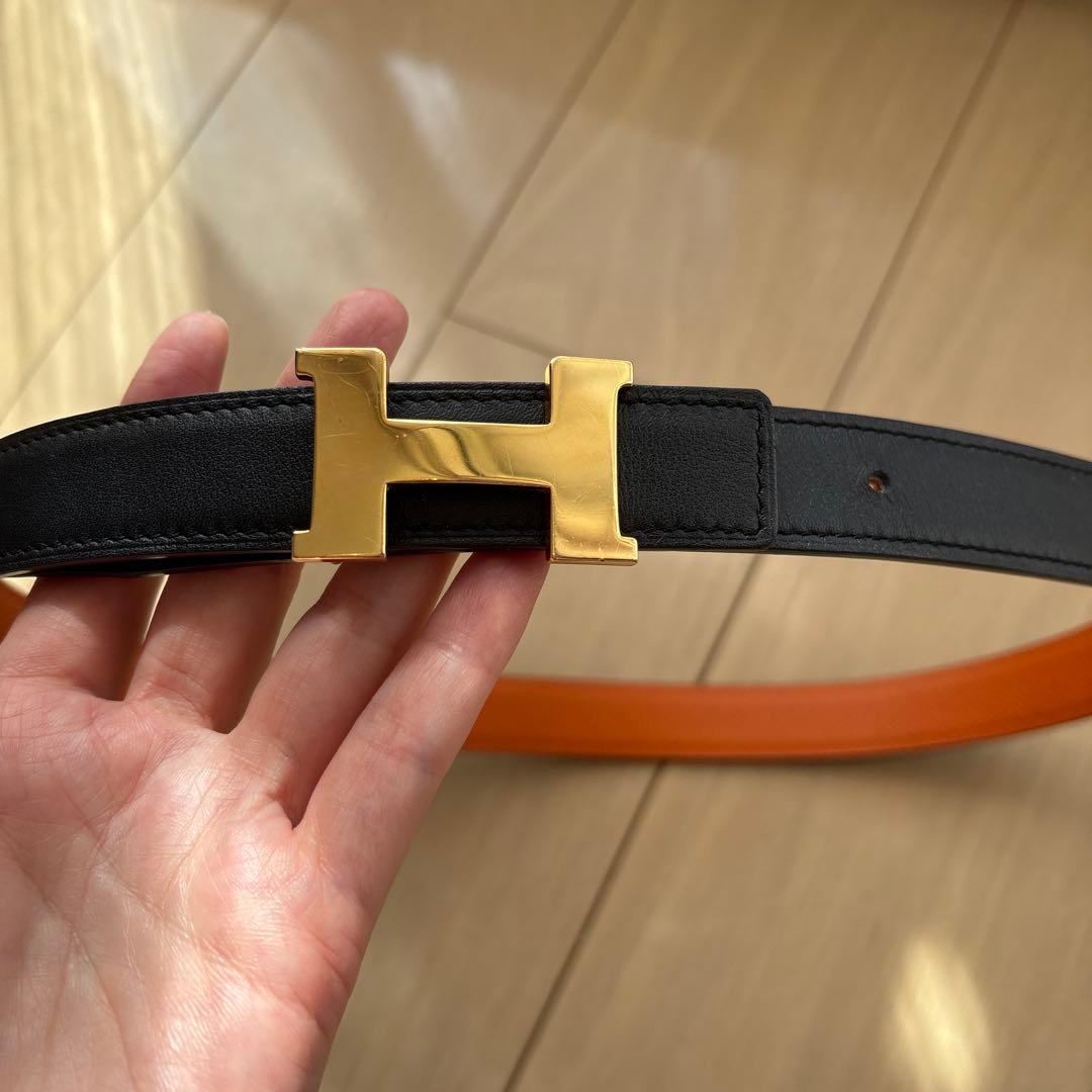 トヨ様　Hロゴバックル ベルト ノワール/オレンジ