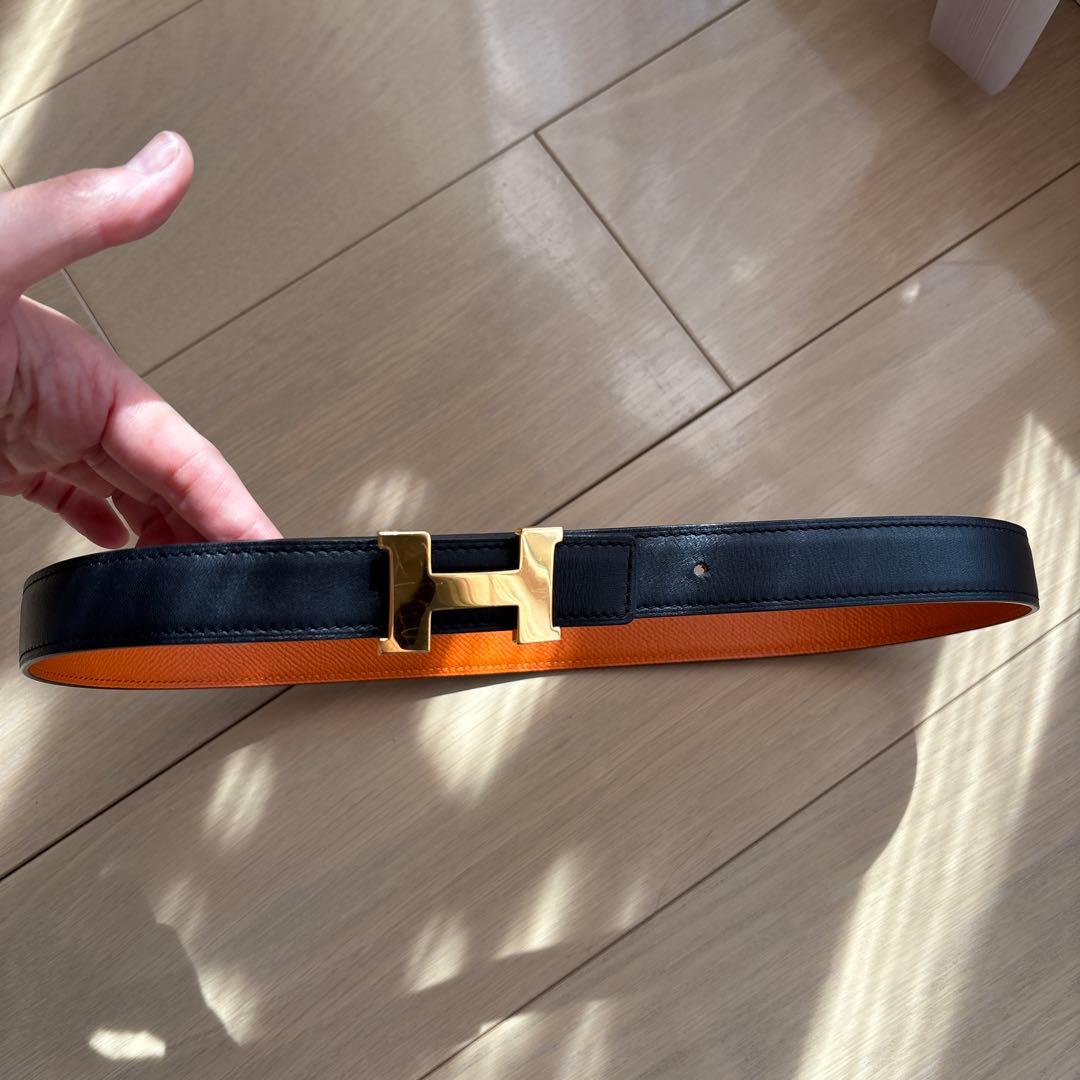トヨ様　Hロゴバックル ベルト ノワール/オレンジ