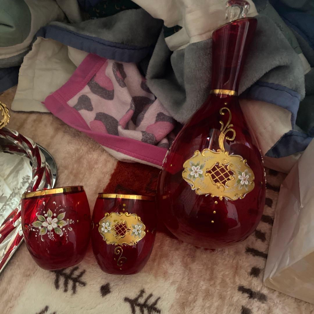 ベネチアンガラス ムラーノ エッチングミラートレイムラーノガラス水差しデキャンタ