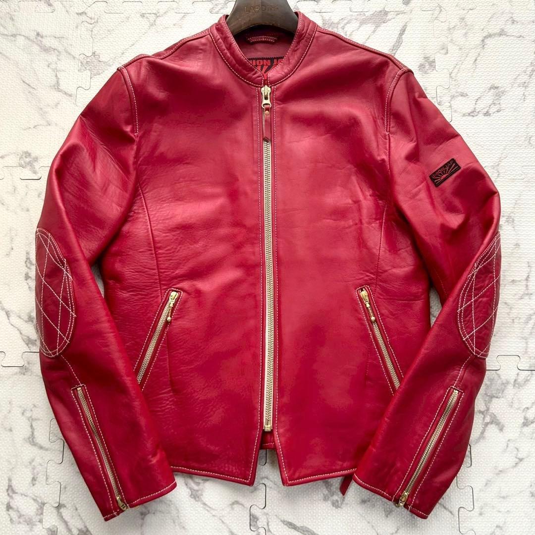 極美品✨UNION JAP シングルライダースジャケット ラムレザー 赤 L