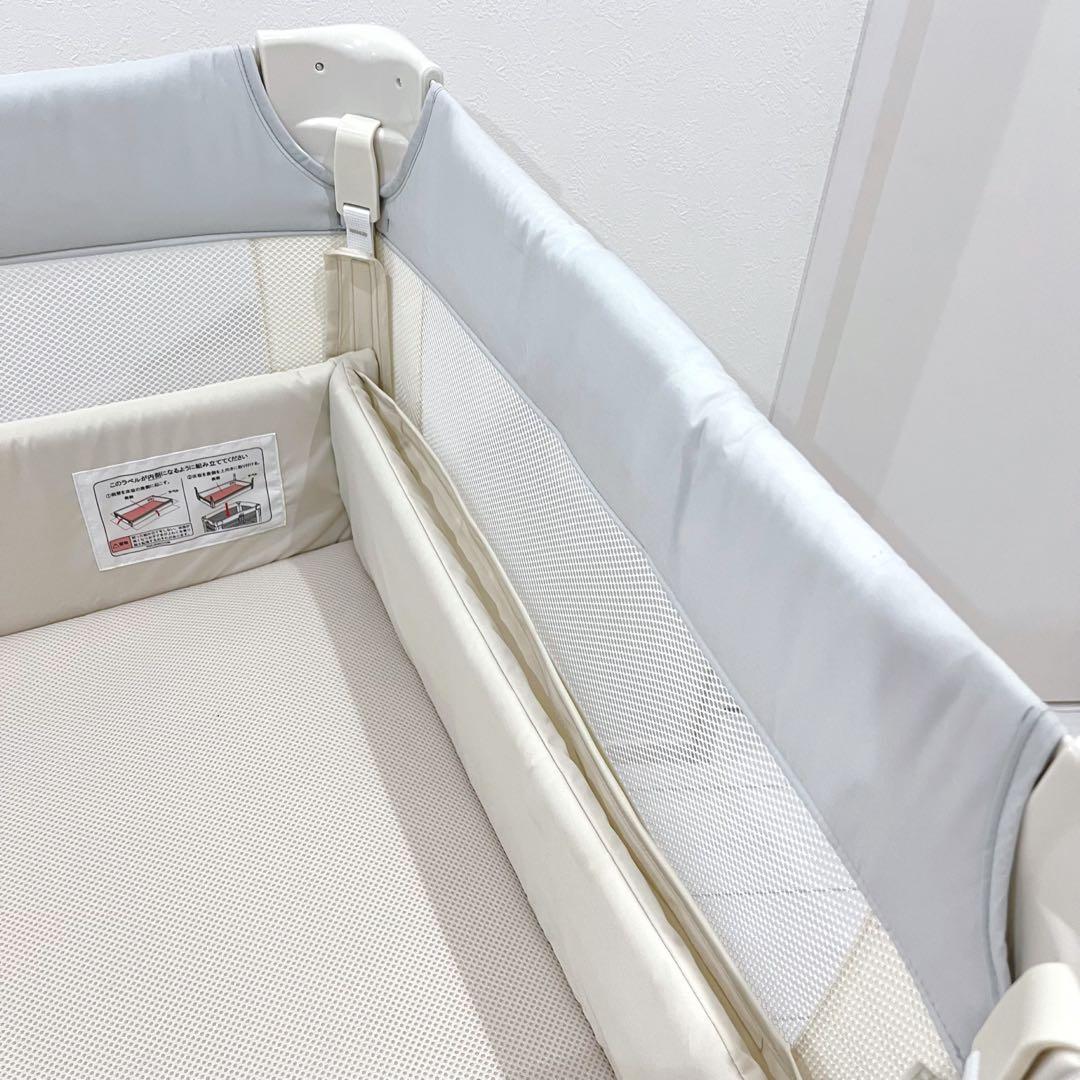 ★美品★ Aprica アップリカ ココネルエアー ベビーベッド ホワイトグレー