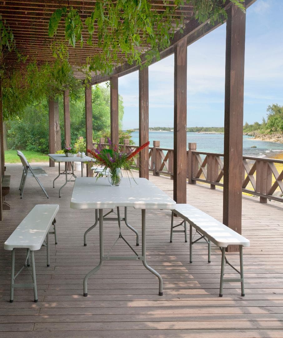 【幅183cm】ワークテーブル ガーデンテーブル 3点セット 屋外用