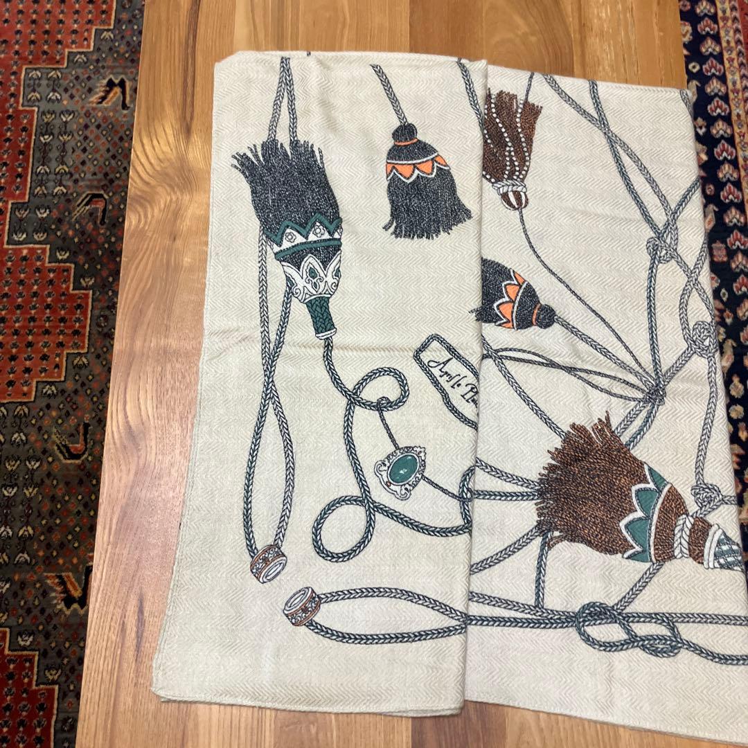 マニプリ大判ウール＆シルクストール、タッセル