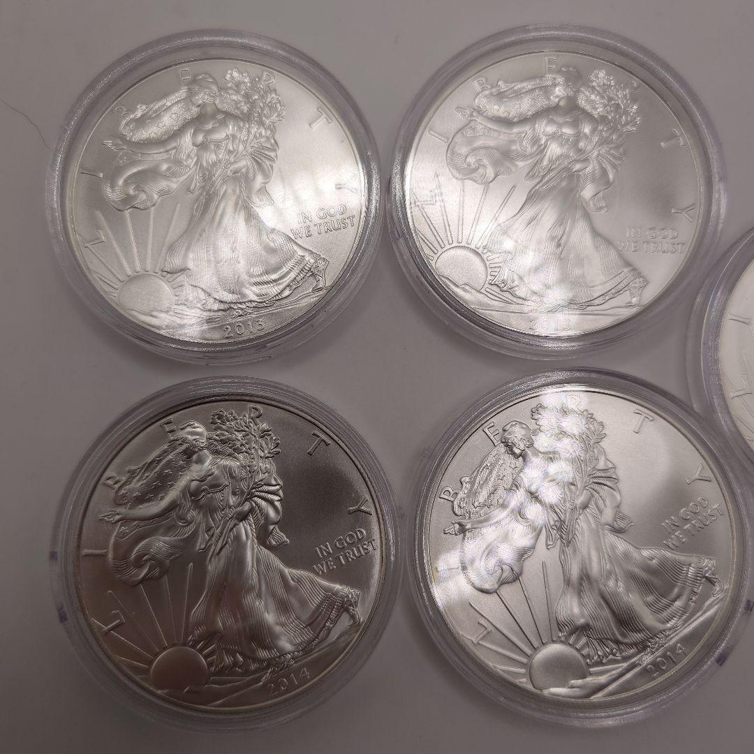 2014年 2013年 2002年 ウォーキングリバティ銀貨 5枚 ka2901