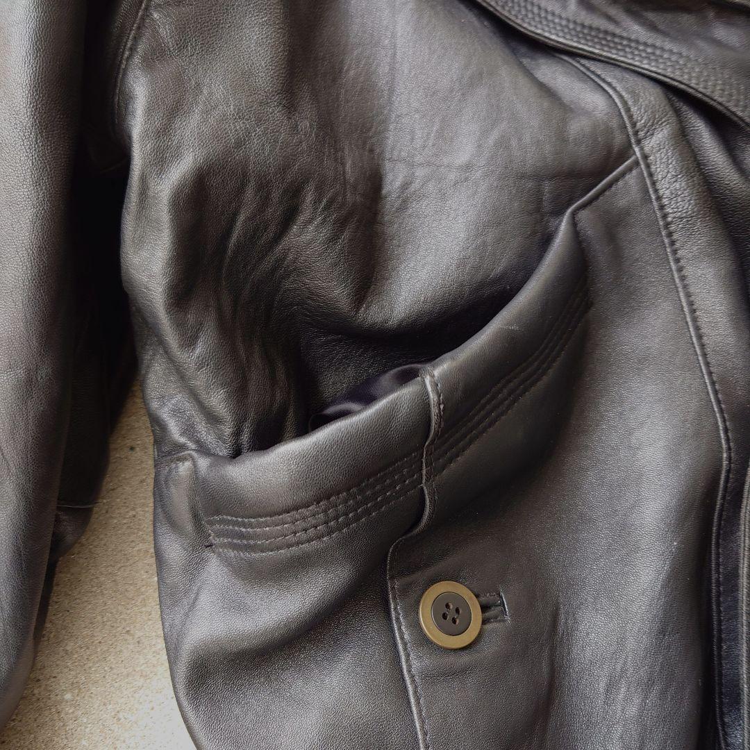 ヴィンテージ スペイン製襟ボアレザーブルゾンジャケット 短丈 本革 古着