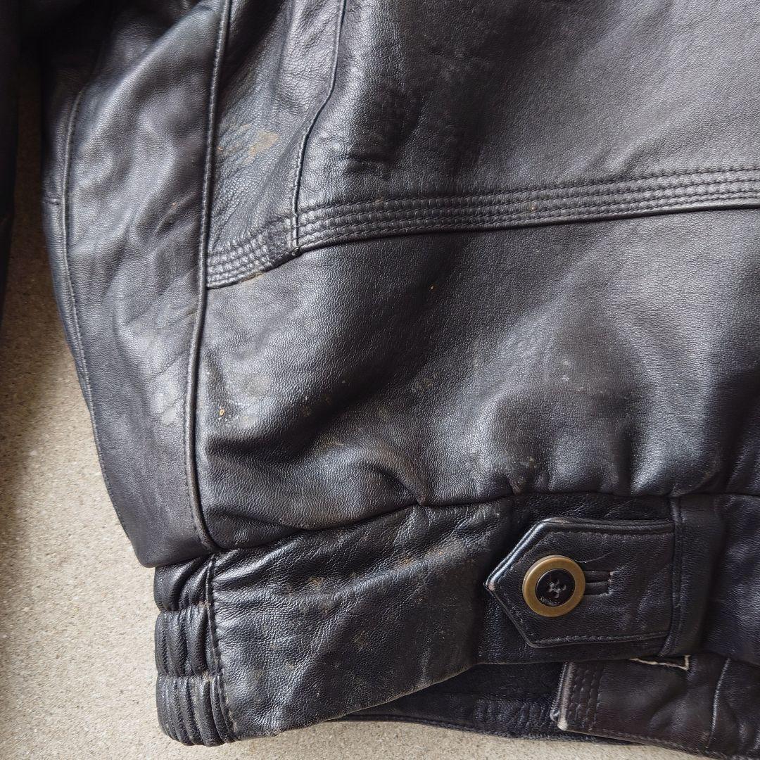 ヴィンテージ スペイン製襟ボアレザーブルゾンジャケット 短丈 本革 古着