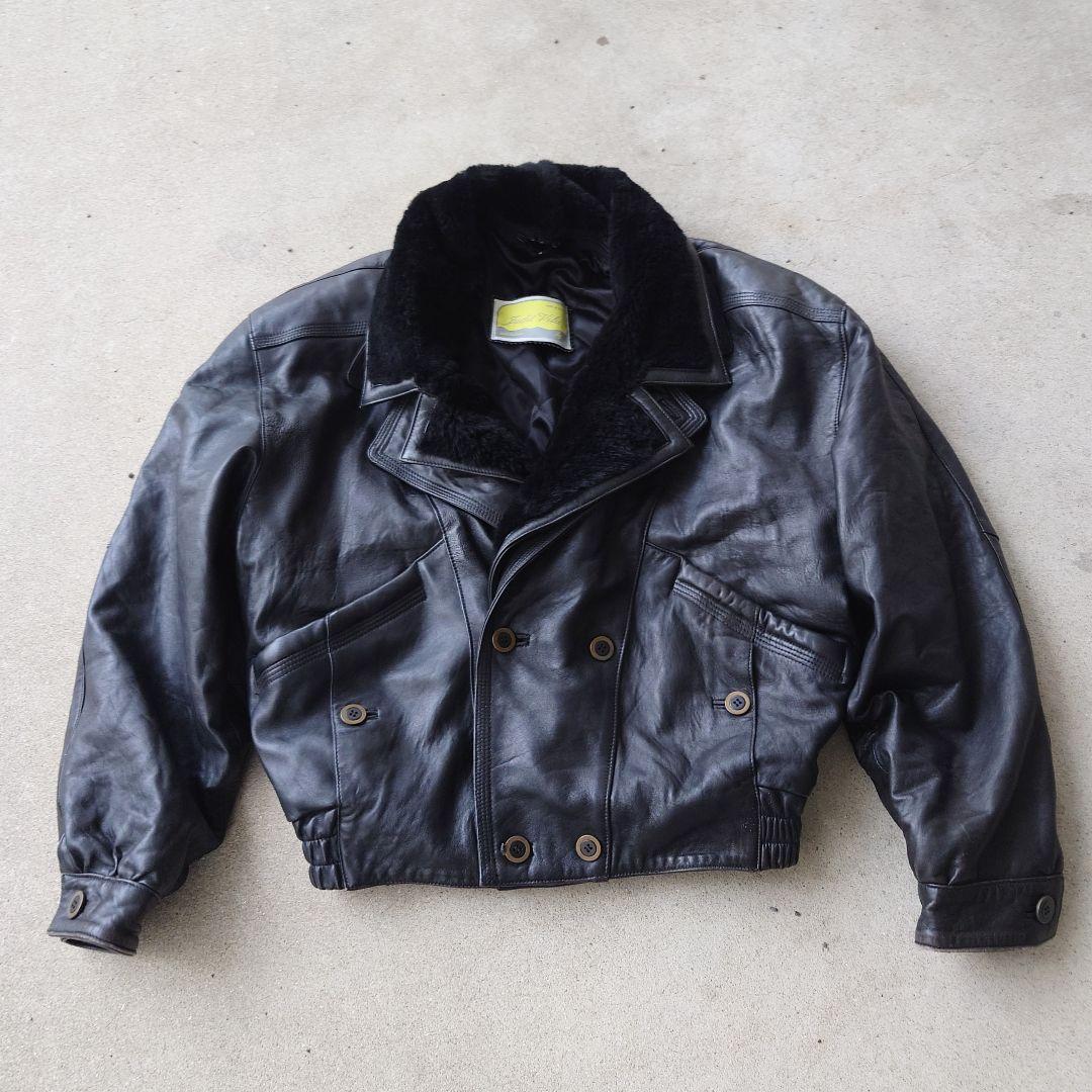 ヴィンテージ スペイン製襟ボアレザーブルゾンジャケット 短丈 本革 古着