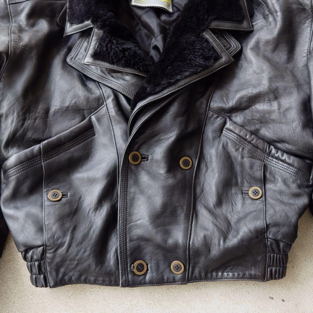 ヴィンテージ スペイン製襟ボアレザーブルゾンジャケット 短丈 本革 古着