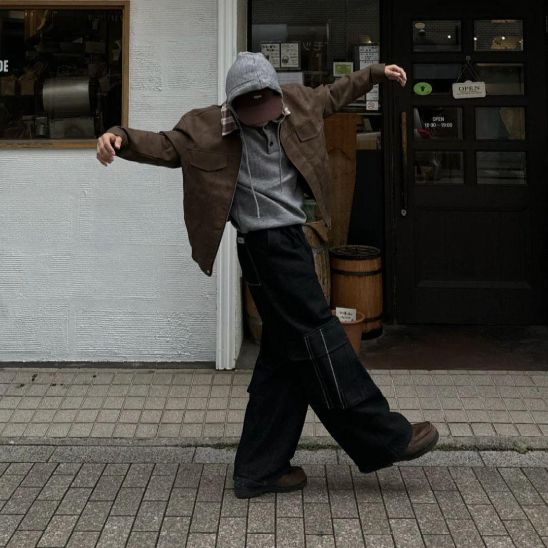 襟チェックレトロジャケット KA5011 - ブラウン / M