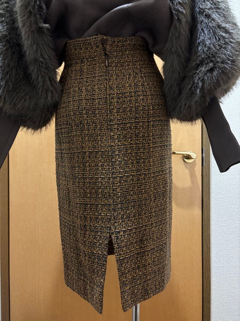 バズ　シャネルブラウンツイードタイトスカート34