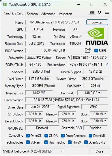 ZOTAC GEFORCE RTX2070Super グラフィックボード