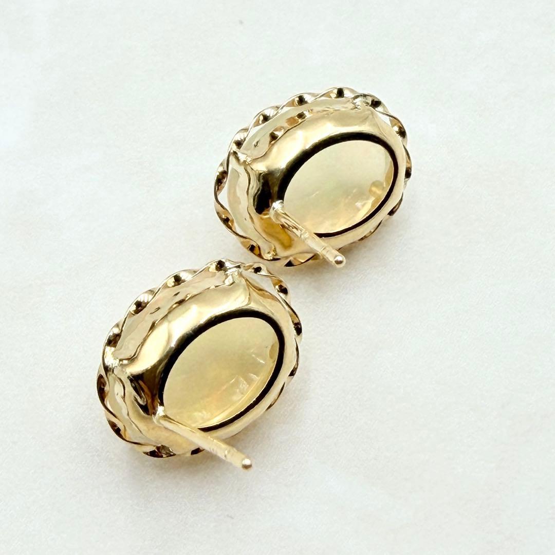 未使用　K18 オパール ピアス　イエローゴールド　遊色　大粒　希少品　レア