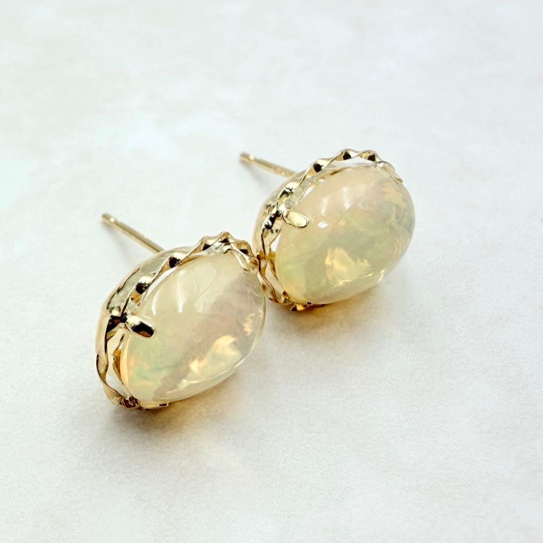 未使用　K18 オパール ピアス　イエローゴールド　遊色　大粒　希少品　レア