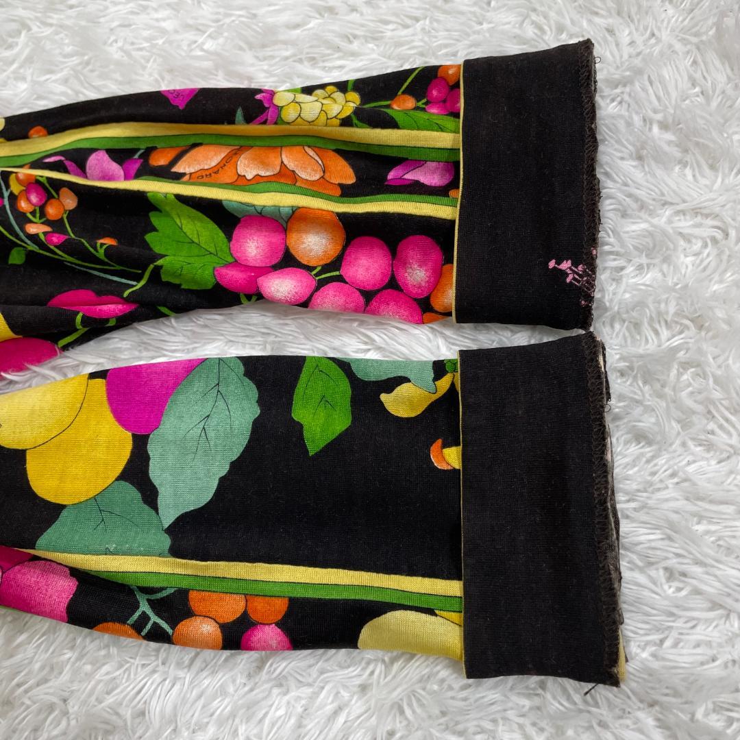 レオナール ロングワンピース 花柄 トリム ベルト付き 長袖ミディドレス L