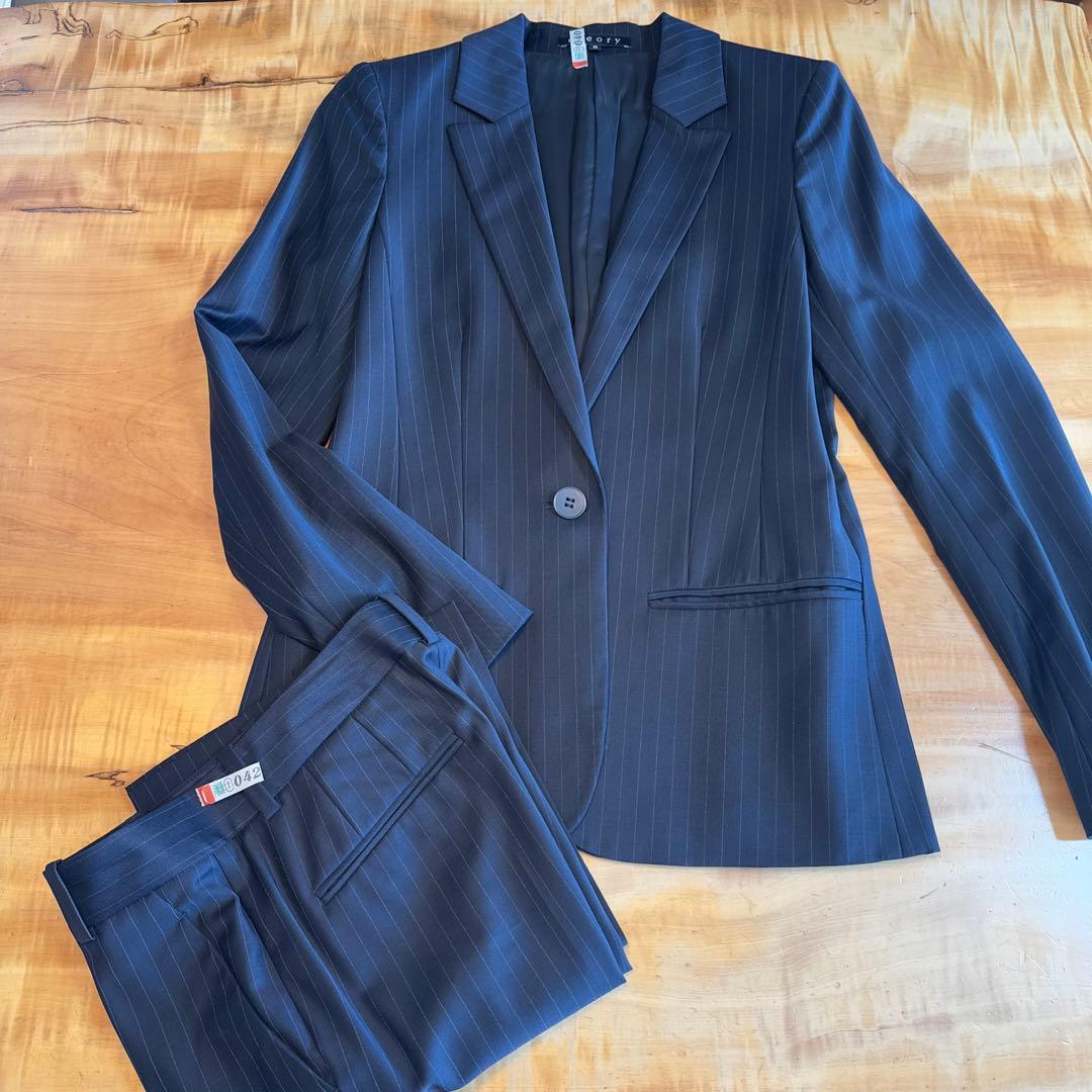 【極美品セオリー】ネイビー ストライプ スーツ
