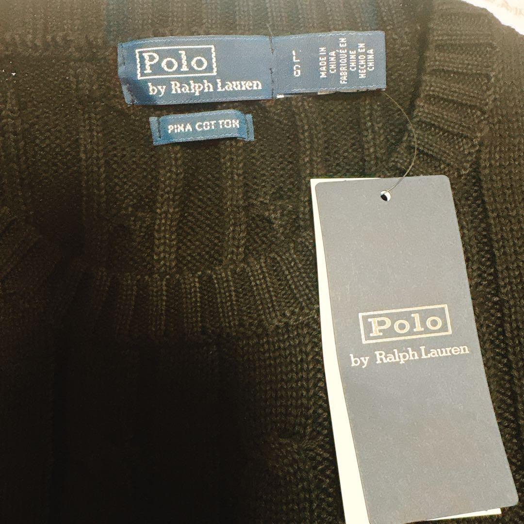 【新品未使用】ポロラルフローレン 長袖ケーブルニット 丸首 ブラック ✨️Lサイズ