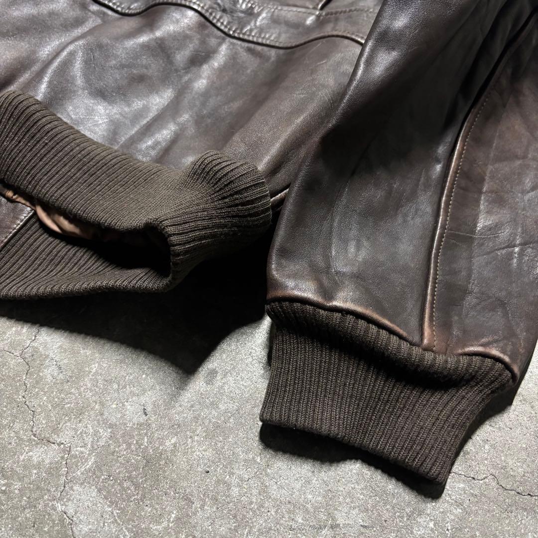 90’s ヴィンテージ レザージャケット 茶色 本革 短丈 無骨