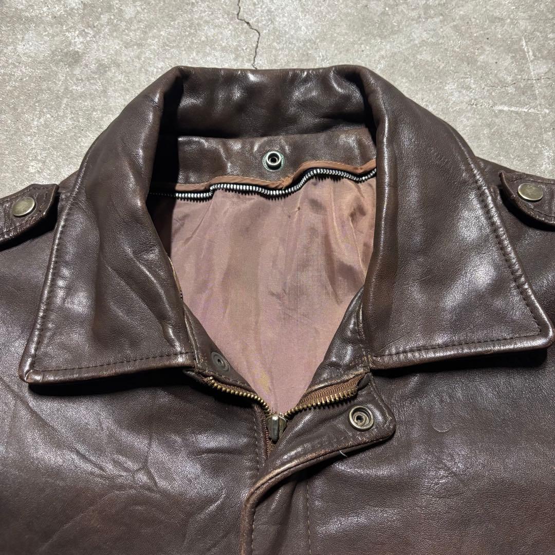 90’s ヴィンテージ レザージャケット 茶色 本革 短丈 無骨