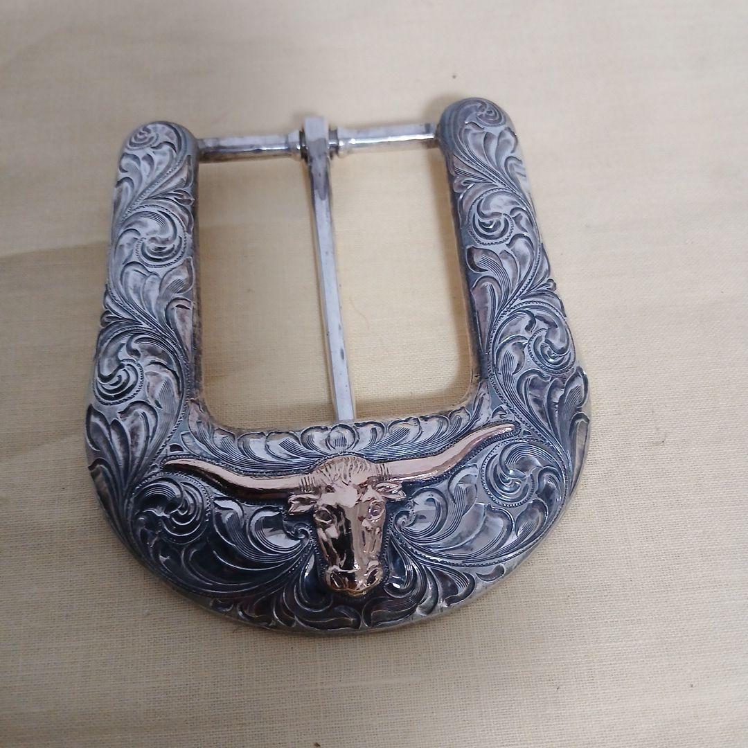 VOGTシルバー925 牛彫刻14K FILL ベルトバックル3点セット