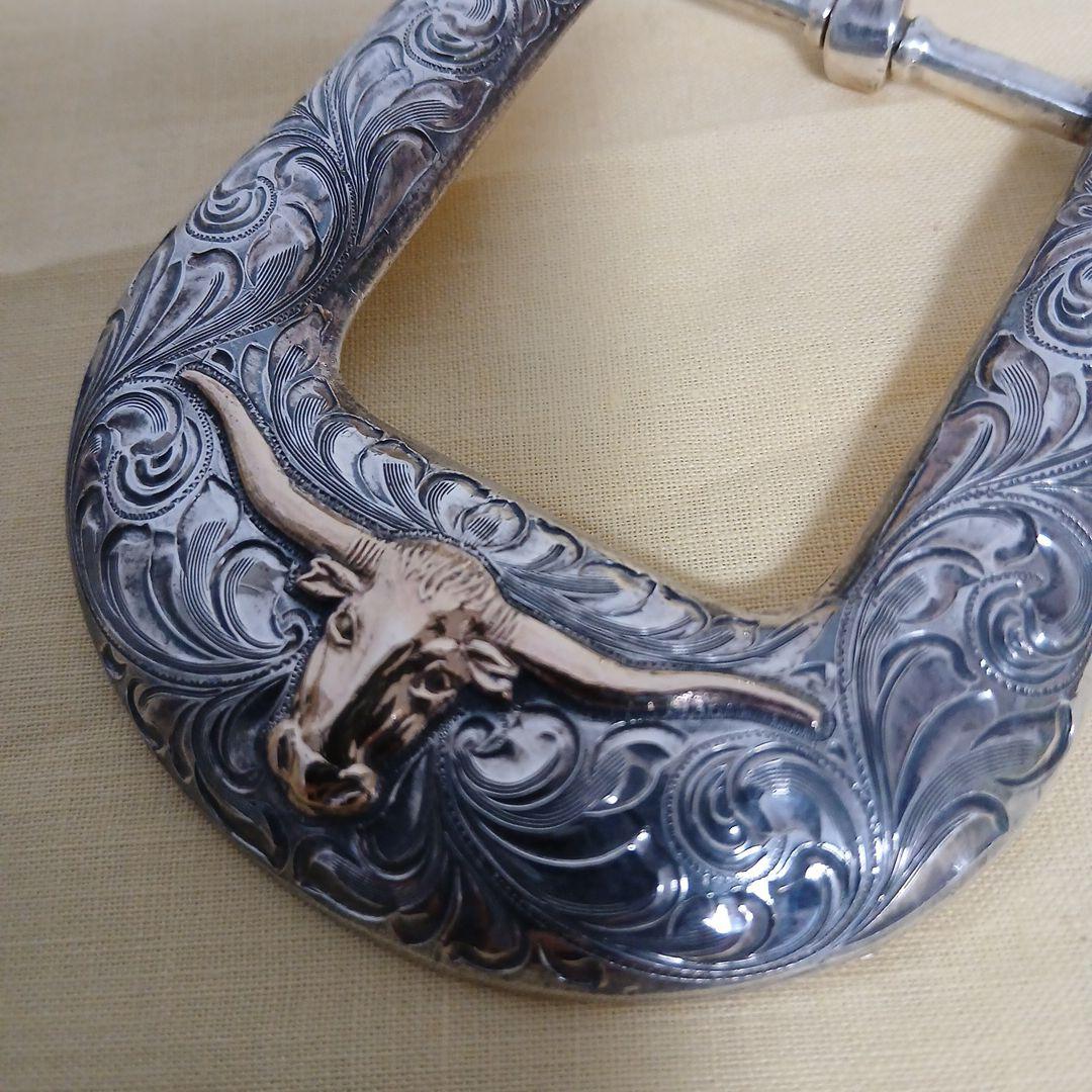 VOGTシルバー925 牛彫刻14K FILL ベルトバックル3点セット