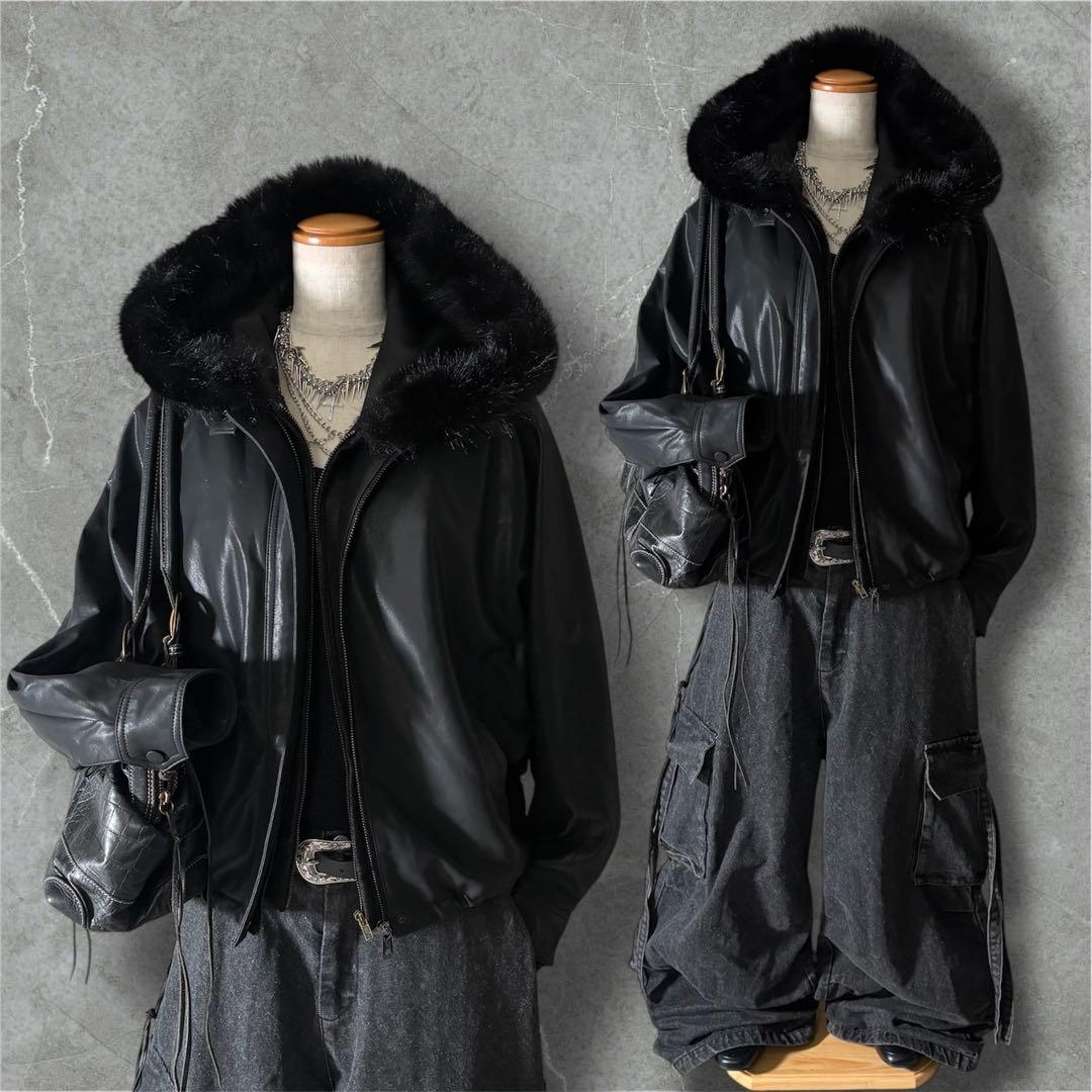 ジャケット・アウター leather jacket buggy parachute pants y2k