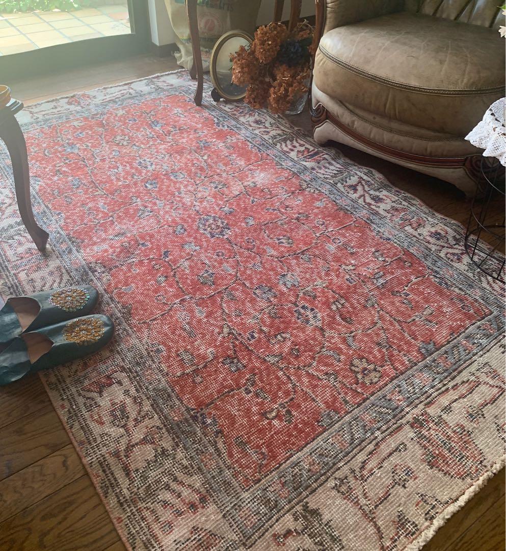 Mao　トルコラグ　シャビーレッド 194×112 トルコヴィンテージラグ