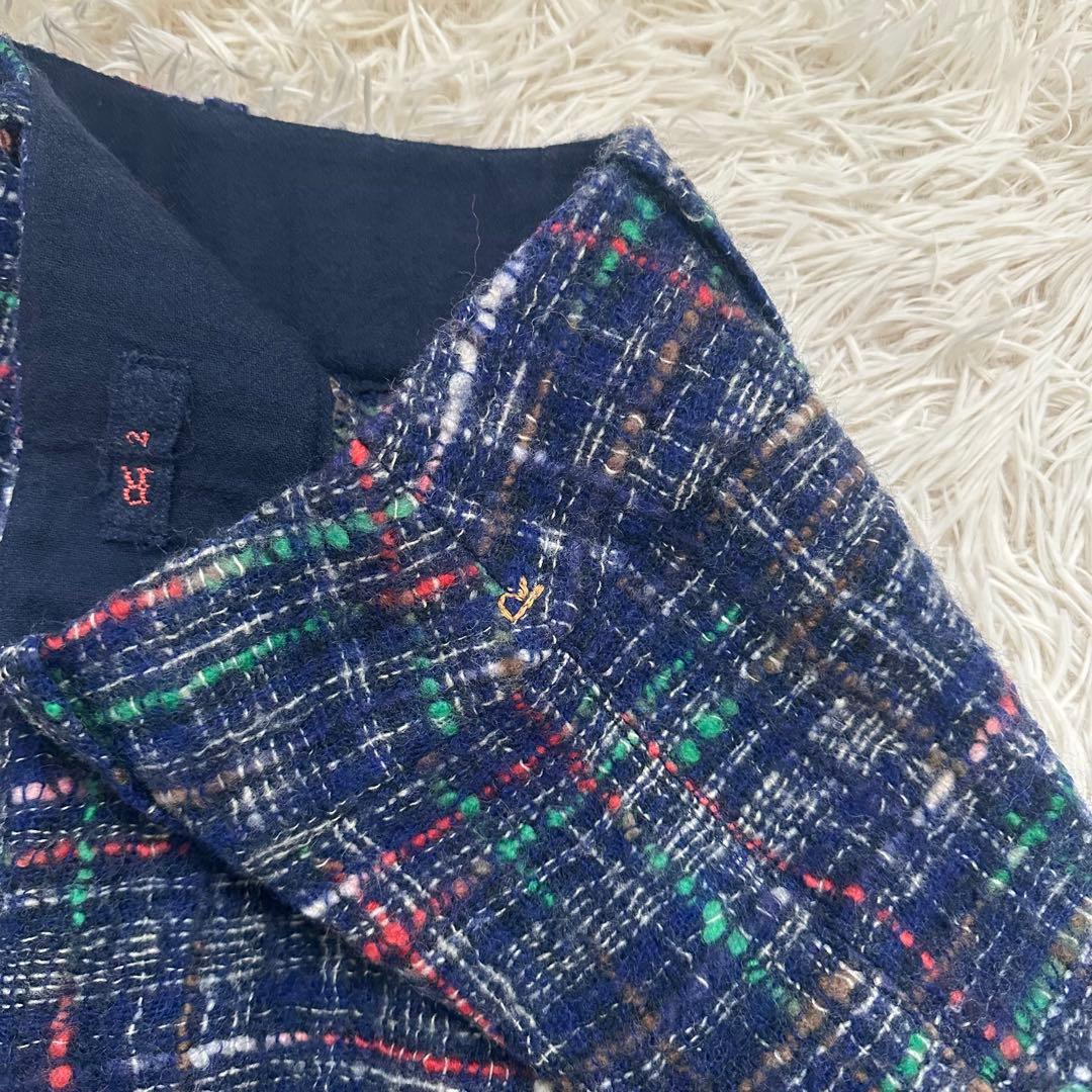 45R ミックスツイードスカート ロゴ刺繍 ウール ネイビー M 日本製