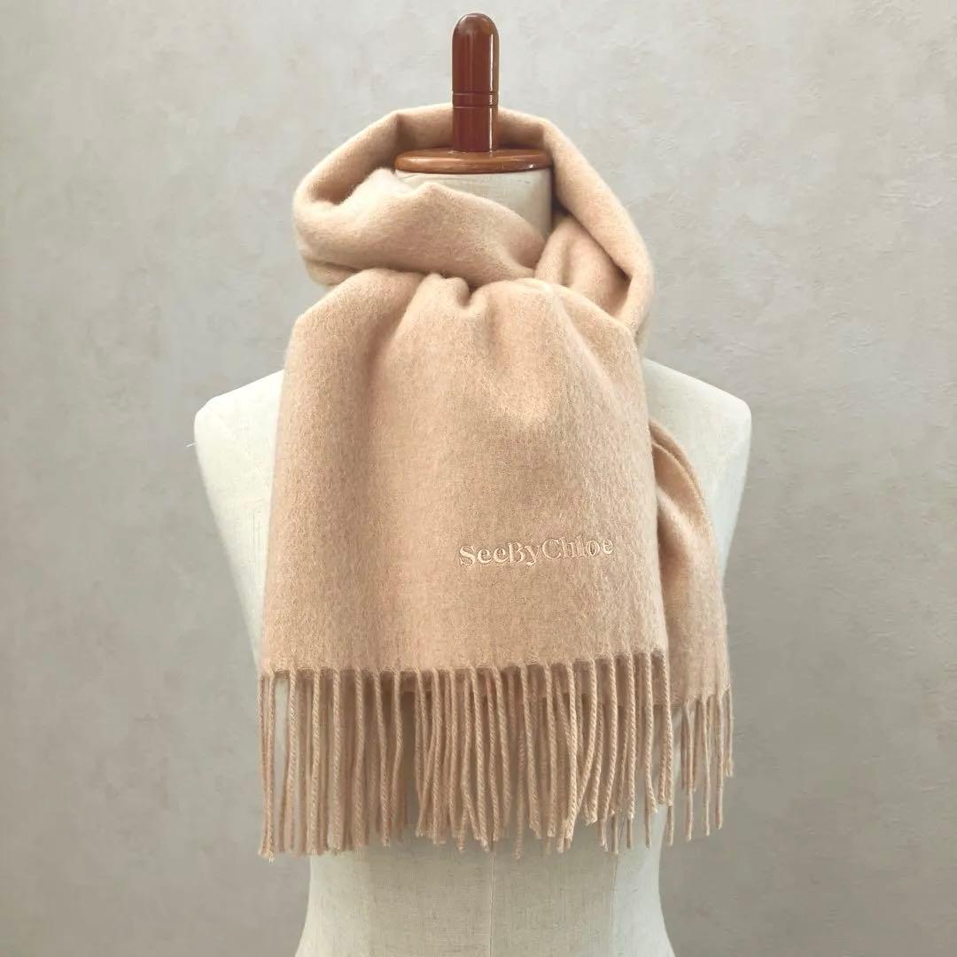 シーバイクロエ 定価２万円 オレンジベージュ 洗える 100％カシミヤマフラー