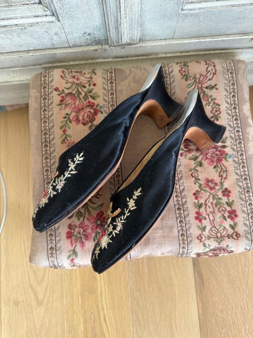 フランスアンティークヴィクトリアンリボン刺繍のソワレシューズウェディング