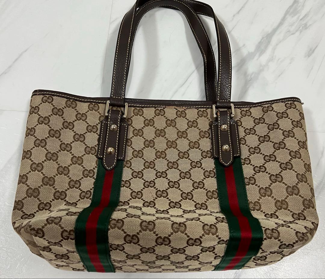 GUCCI グッチ トートバッグ GGキャンバス ブラウン チャーム付　美品