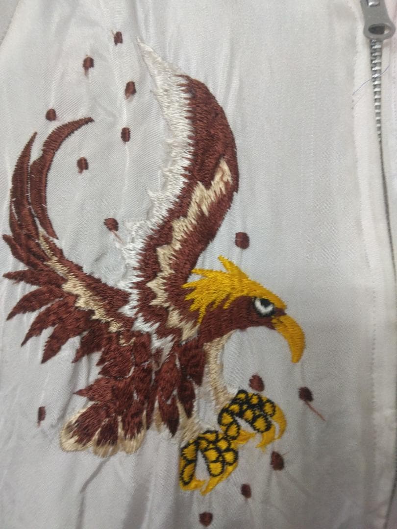 ヒューストン製　スカジャン 紫とベージュ 虎 富士山刺繍