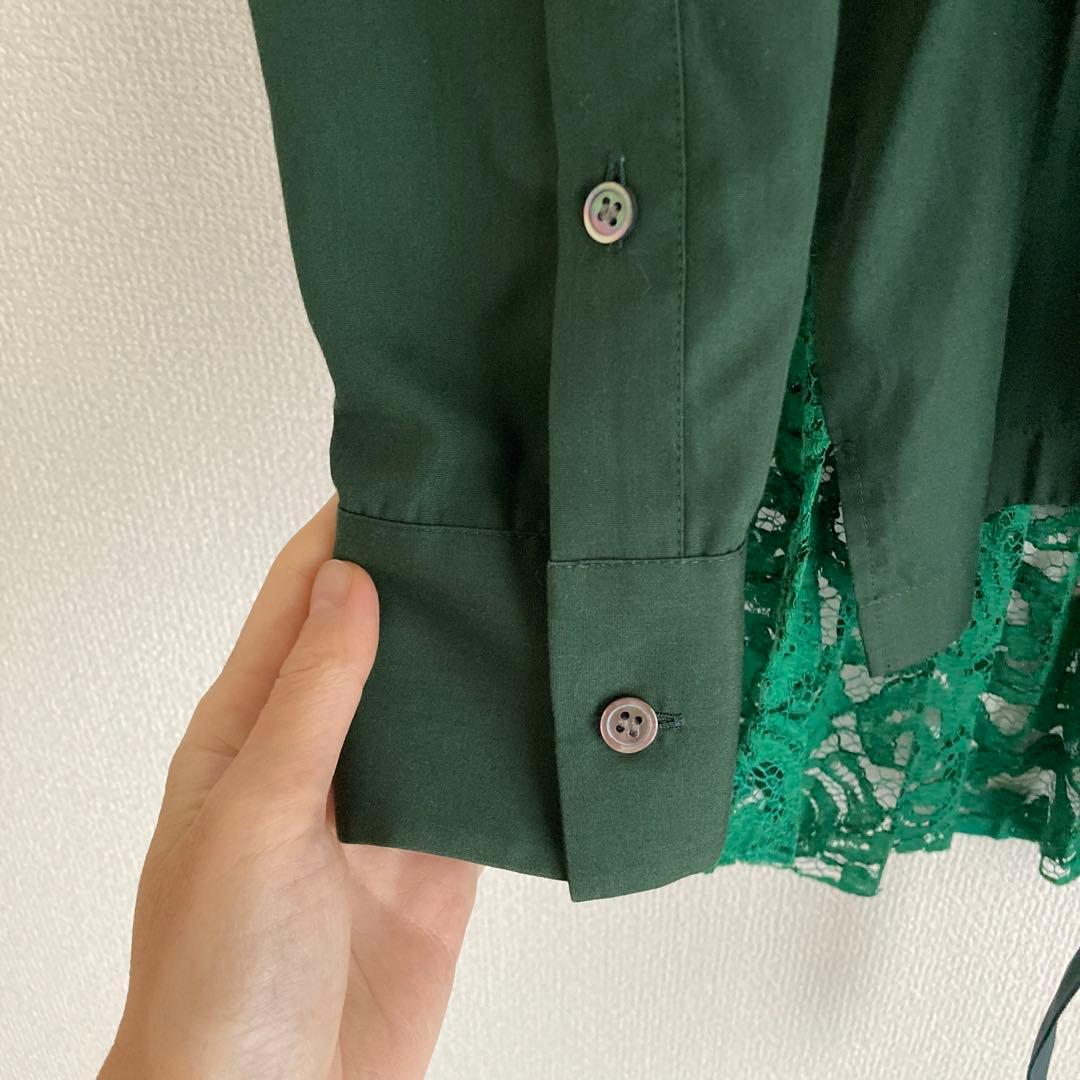 【ほぼ新品】2 M サイズ sacai ダークグリーン レース付き長袖シャツ