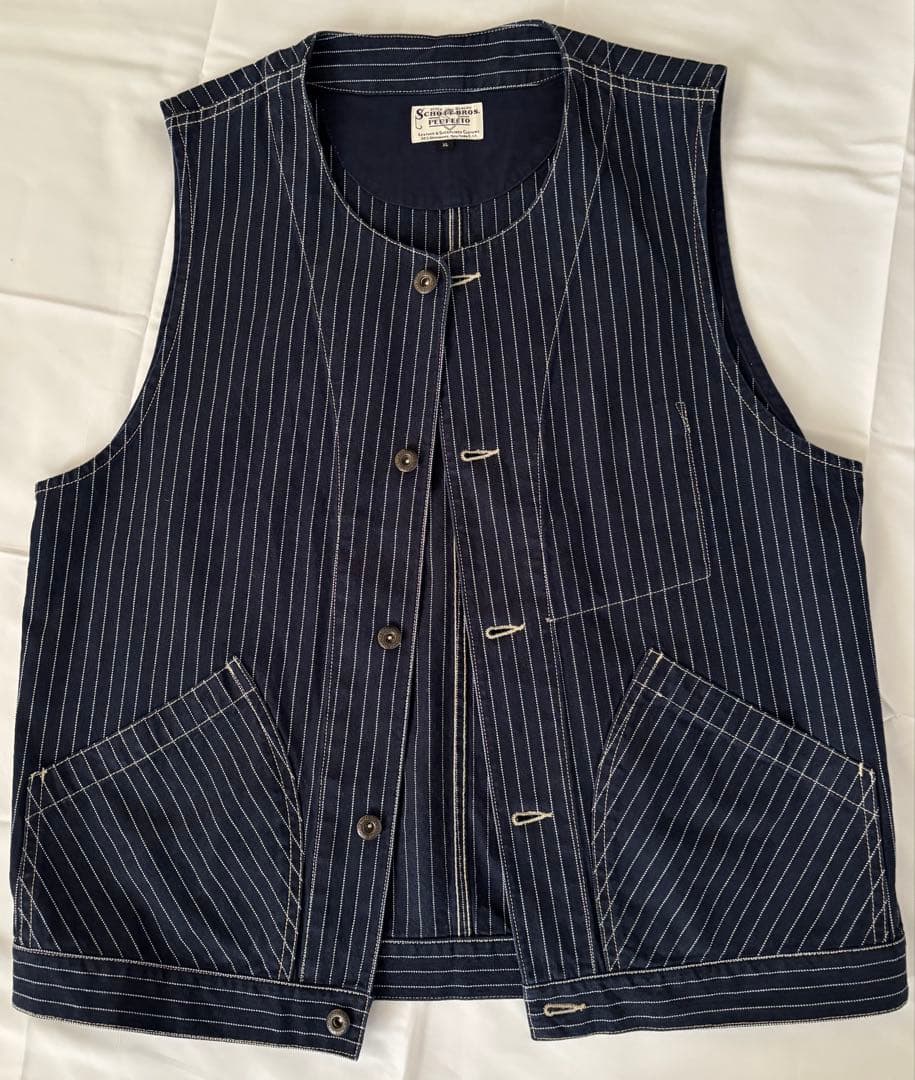 Schott ショット オールドヒッコリー デニムベスト XL ピンストライプ