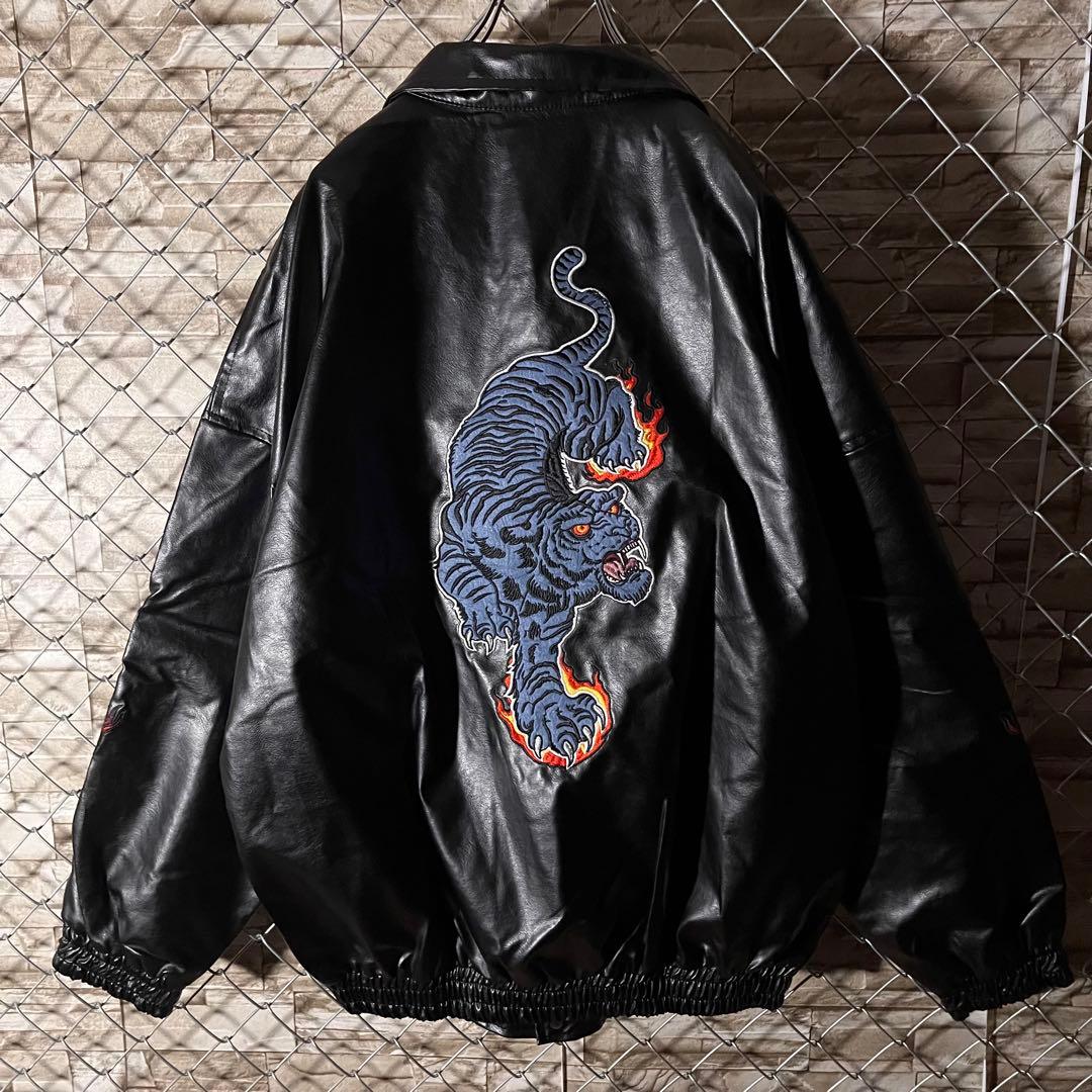 【値下交渉歓迎】チュウカタベタイ　タイガー　レザージャケット　Lサイズ　美品