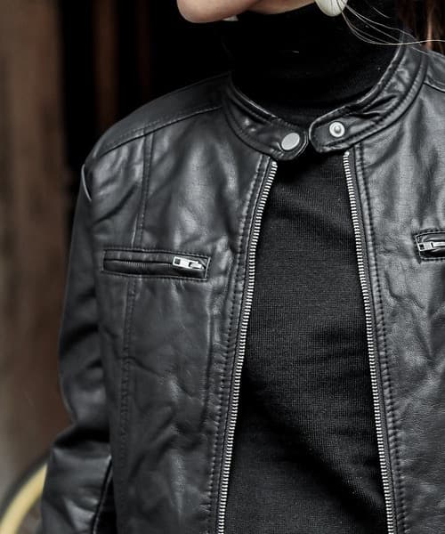 Fashion Letter レザーシングルライダースジャケット