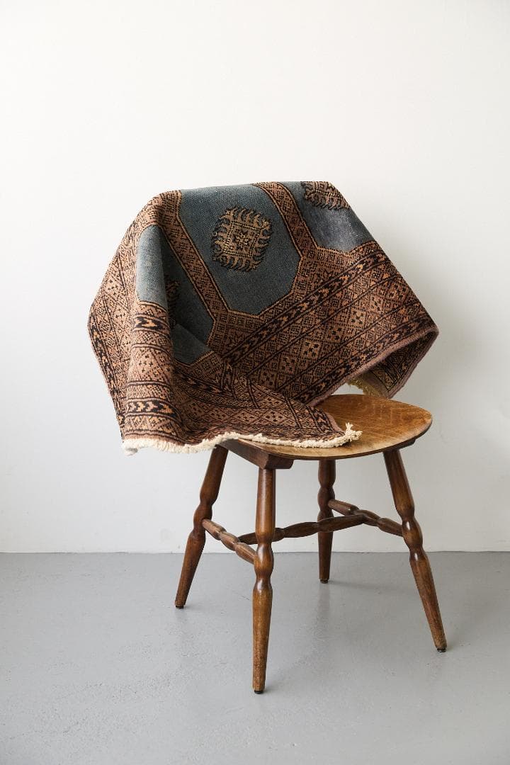 ヴィンテージラグ　トライバルラグ　ラホール産（119×76cm）青　茶　グレー