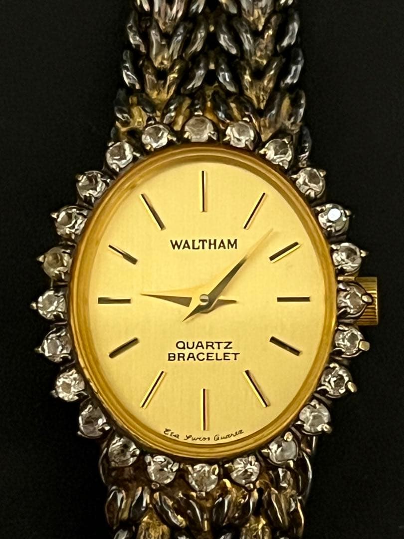 WALTHAM ウォルサム ダイヤ風ベゼル クォーツ腕時計 シルバー925