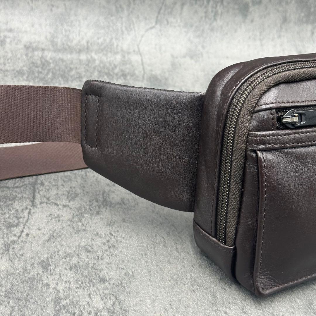 極美品 ポーター ボディバッグ レザー 肩掛け メンズ ウエストポーチ 茶色