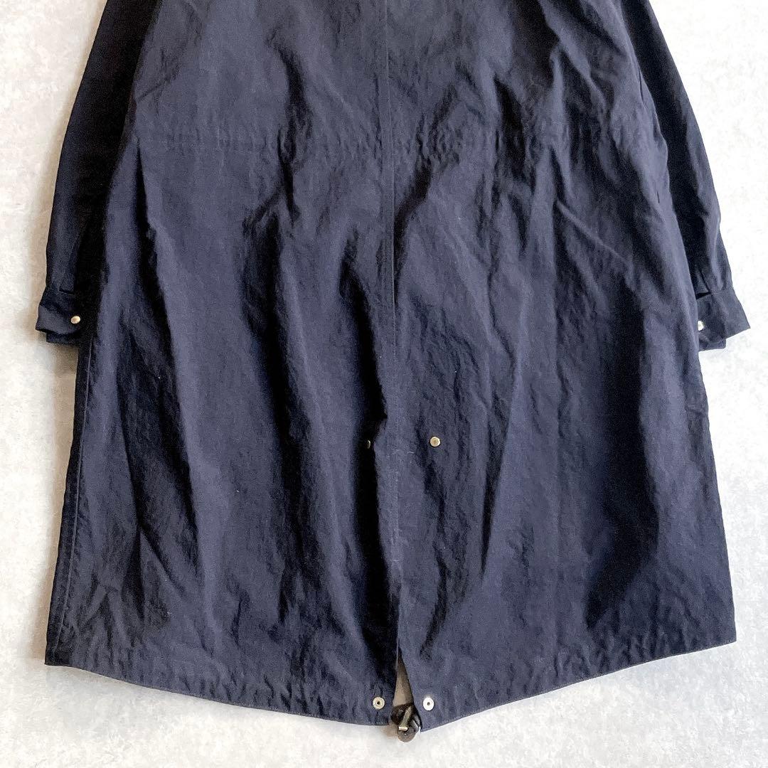 美品 オーシバル 軽量ナイロンモッズコート フードブルゾン 紺 ドローコード